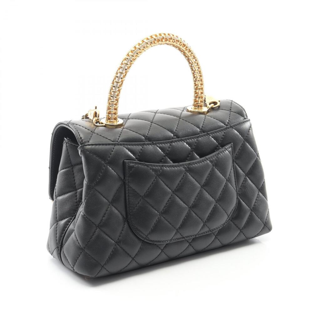 Chanel Black Lambskin Matelasse Leather Handbag Flap Coco Handle